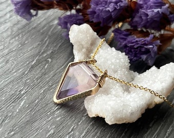 Ametrine Gemstone Necklace, 14K Gold Fill Geometric Necklace, Minimalist Spring Jewelry, Dainty Crystal Necklace Perfect Gift for Women