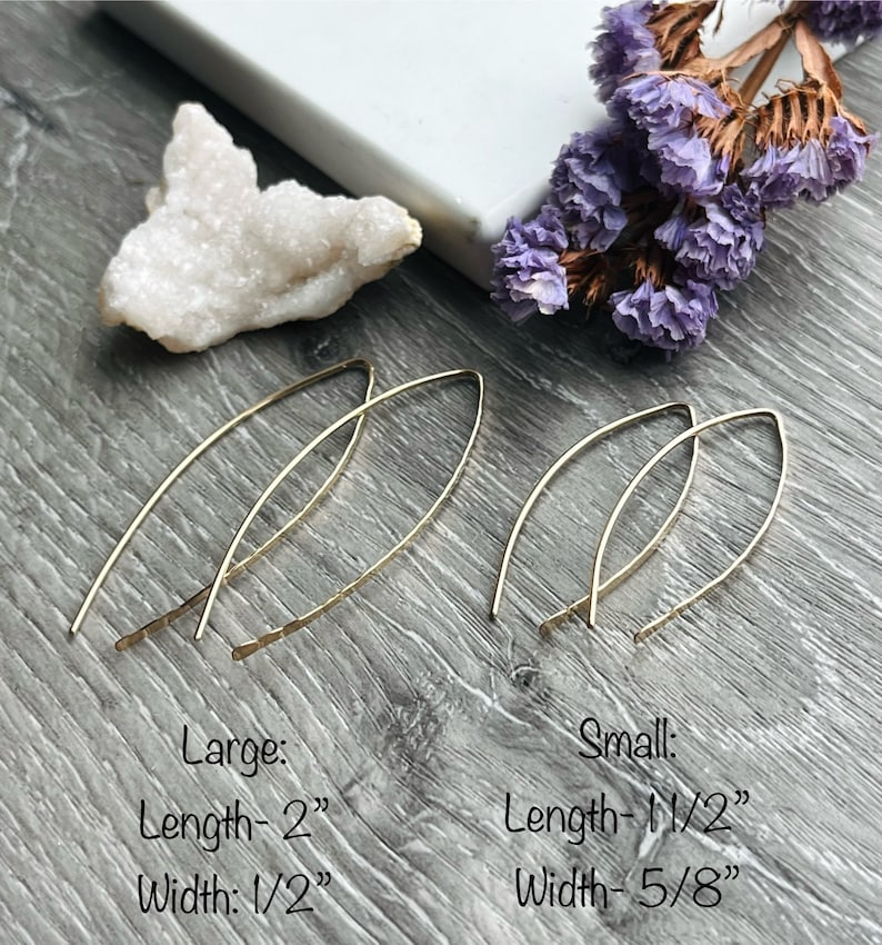 Gold Hammered Minimalist Earrings, Light-Weight Everyday Hoops, Pull Through Threader Earrings for Sensitive Ears Nickel-Free, Gift for Her image 5