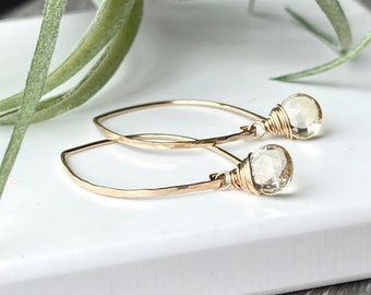 Minimalist Citrine Earrings, Silver Threader Earrings, Gemstone Drop Earrings, 14K Gold Fill Earrings, November Birthstone