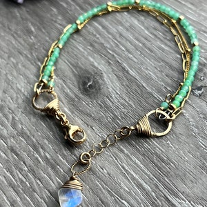 Gold & Chrysoprase Bracelet, Multi Strand Gemstone Bracelet, Perfect Gift For Women, Daughter or Wife. image 2