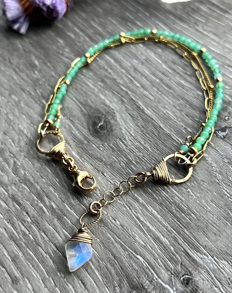 Gold & Chrysoprase Bracelet, Multi Strand Gemstone Bracelet, Perfect Gift For Women, Daughter or Wife. image 2