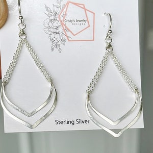Silver Double Lotus Earrings Handmade with Nickel-Free Sterling Silver for Sensitive Ears as Gift to Wife, Friend, or Mother image 3