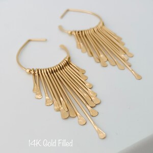 Silver & Gold Boho Fringe Hoop Earrings, Mixed Metal Art Deco Earrings, Teardrop Hoops, Sterling Silver Jewelry image 7