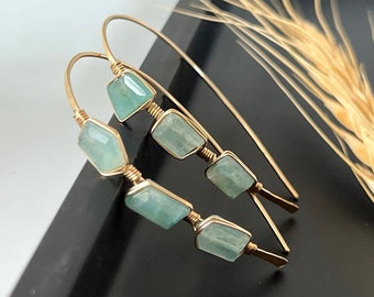 Green Grandidierite Earrings, 14k Gold Filled Open Hoops, Unique Hoop Earrings