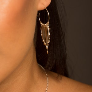 Silver & Gold Boho Fringe Hoop Earrings, Mixed Metal Art Deco Earrings, Teardrop Hoops, Sterling Silver Jewelry image 3