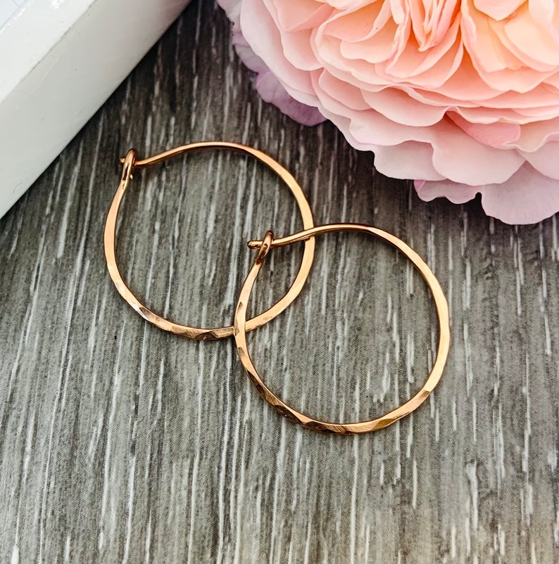 Rose Gold Hammered Circle Hoops , Small Hoop Earrings, Dainty Round Hoops, Gift for her, Best Friend Gift image 7