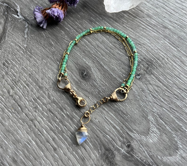 Gold & Chrysoprase Bracelet, Multi Strand Gemstone Bracelet, Perfect Gift For Women, Daughter or Wife. image 6