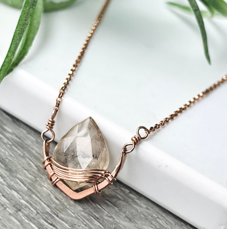 Dainty Imperial Topaz Necklace, Rose Gold & Gemstone Necklace, Fall Leaf Jewelry, November Birthstone Crystal Necklace image 1