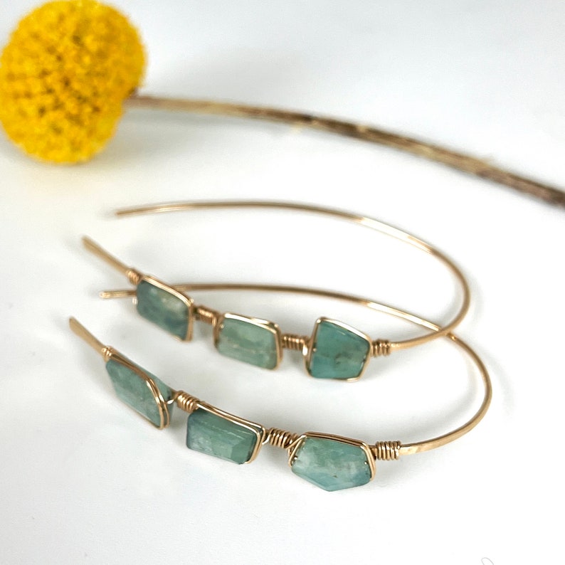 Green Grandidierite Earrings, 14k Gold Filled Open Hoops, Unique Hoop Earrings image 5