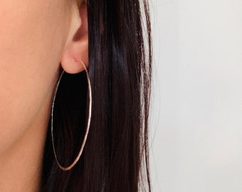 Hammered Circle Hoops - Extra Large, Silver or Gold Fill or Rose Gold Fill,  Everyday Light Weight Earrings, Big Hoops, Gift for her