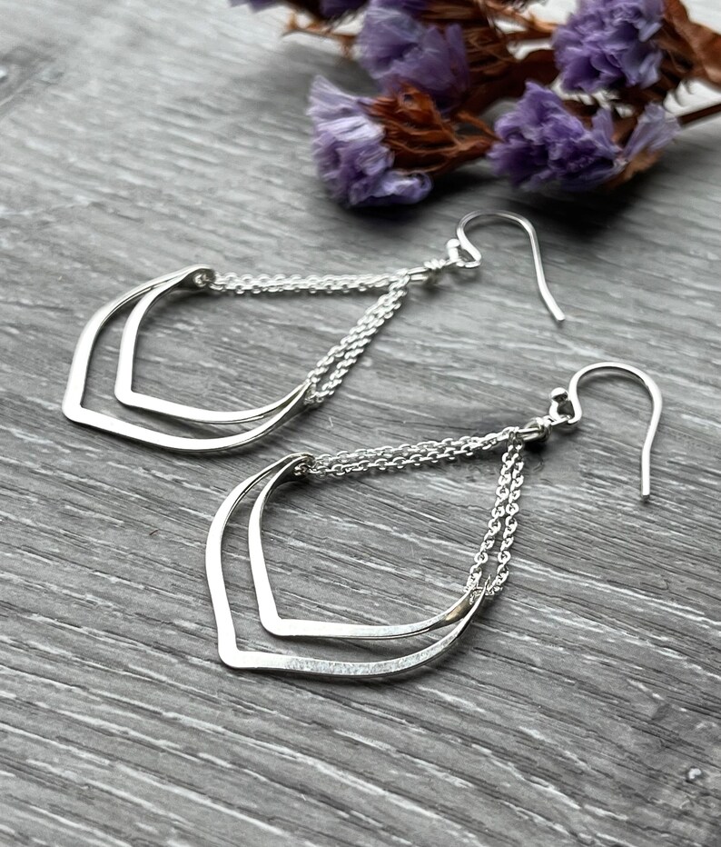 Silver Double Lotus Earrings Handmade with Nickel-Free Sterling Silver for Sensitive Ears as Gift to Wife, Friend, or Mother image 6