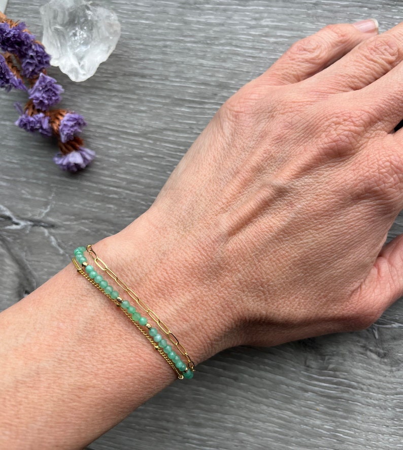 Gold & Chrysoprase Bracelet, Multi Strand Gemstone Bracelet, Perfect Gift For Women, Daughter or Wife. image 5