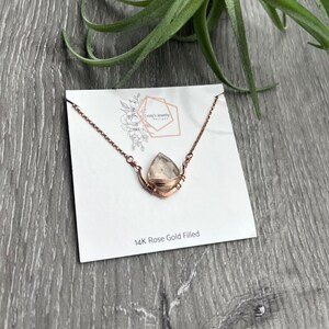 Dainty Imperial Topaz Necklace, Rose Gold & Gemstone Necklace, Fall Leaf Jewelry, November Birthstone Crystal Necklace image 6