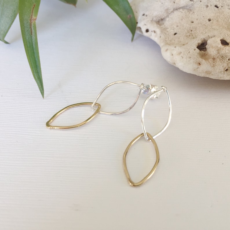 Silver /& Gold Filled Double Marquise Stud Earrings Sterling Silver 14Kt Gold Filled Minimalist Handmade Everyday Earrings