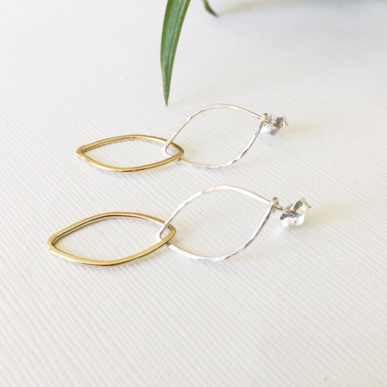 Silver /& Gold Filled Double Marquise Stud Earrings Sterling Silver 14Kt Gold Filled Minimalist Handmade Everyday Earrings
