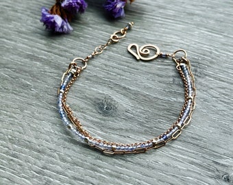 Tanzanite Bracelet, Rose Gold and Silver Bracelet, Dainty Gemstone Bracelet