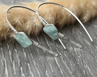 Green Grandidierite Earrings, Small 14k Gold Filled Open Hoops, Unique Silver Hoop Earrings