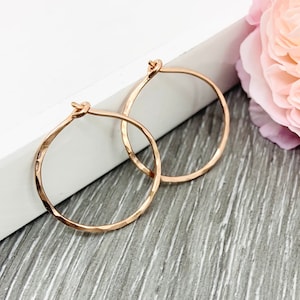 Rose Gold Hammered Circle Hoops , Small Hoop Earrings, Dainty Round Hoops, Gift for her, Best Friend Gift image 1