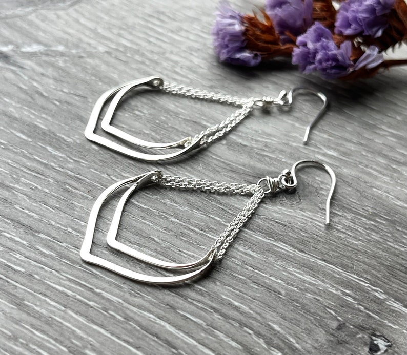 Silver Double Lotus Earrings Handmade with Nickel-Free Sterling Silver for Sensitive Ears as Gift to Wife, Friend, or Mother image 1