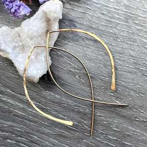 Hammered 14k Gold Fill Arc Earrings: Minimalist Open Hoop Threaders