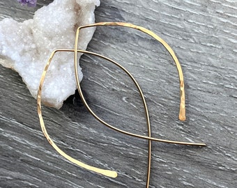 Large Minimalist Hammered Arc Earrings made of 14k Gold Fill or Sterling Silver or 14k Rose Gold Fill, Modern Open Hoop Threader Earrings