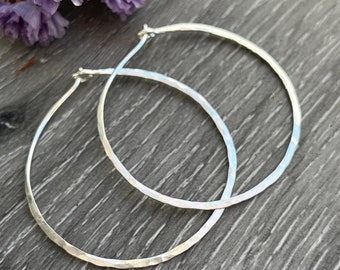 Large Round Minimalist Hoop Earrings Made Of Nickel Free Sterling Silver Earrings, Available in Small, Medium or Large size