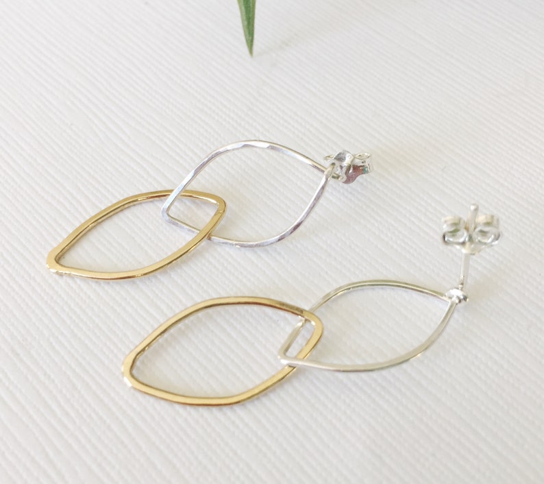 Silver /& Gold Filled Double Marquise Stud Earrings Sterling Silver 14Kt Gold Filled Minimalist Handmade Everyday Earrings