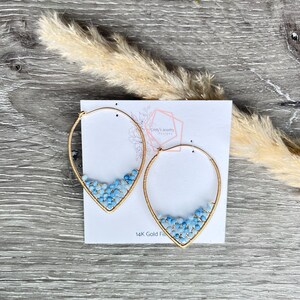 Blue Opal Hoop Earrings, 14k Gold Filled Wire Wrapped Earrings, Powder Blue Gemstone Hoops, Unique Hoops image 3