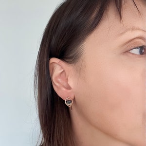 Moss Aquamarine Hoops, Gemstone Huggie Earrings, Silver Huggie Hoops, Dainty Gemstone Earrings, 14K Gold Fill Earrings image 9