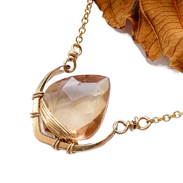 Bague Or Jaune 14k Avec Topaze Rose Naturelle 8,20 Ct - Bijou Minimaliste