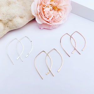 Hammered Arc Threader Earrings: Sterling Silver, Gold Fill, Rose Gold