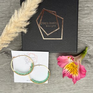 14k Gold Fill Hoops, Green Chrysoprase Earrings, Gemstone Beaded Hoop Earrings, Large Nickel Free Hammered Hoop Earrings image 6