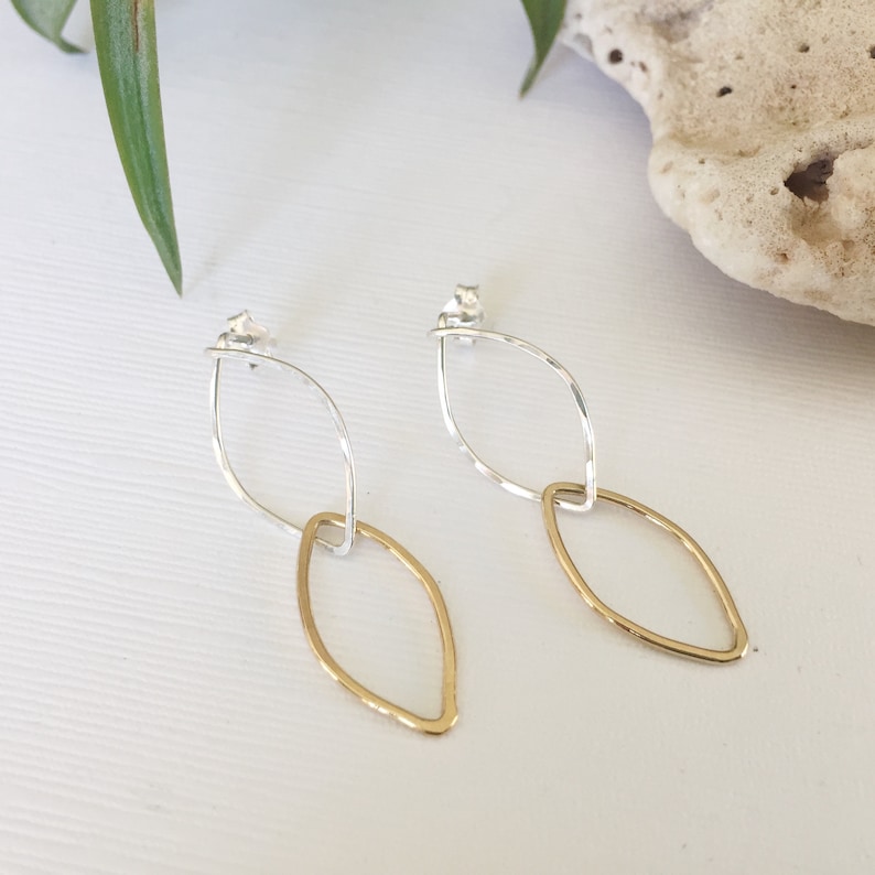 Silver /& Gold Filled Double Marquise Stud Earrings Sterling Silver 14Kt Gold Filled Minimalist Handmade Everyday Earrings
