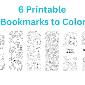 Printable bookmarks to color, 6 digital bookmarks, instant download, kids digital bookmarks, digital bookmarks, coloring bookmarks