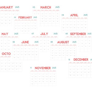 2025 Calendar Printable, Monthly Calendar, Digital calendar, Instant Calendar download, Calendar 2025