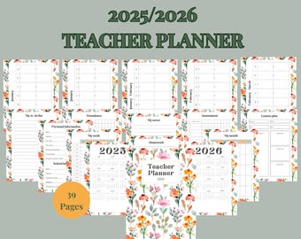 Floral Teacher Planner Bundle | Printable Teacher Planner PDF | Lesson Plan Template | Weekly & Monthly Calendar | Classroom Organizer