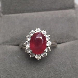 Ruby Flower Ring: 18K Gold Plated Sterling Silver, July Birthstone