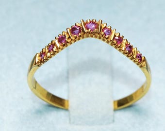 9K Gold Ruby Ring – Half Eternity July Birthstone, UK N1/2 US 7.5