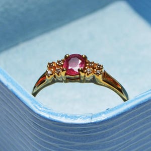 Natural Pigeon Blood Ruby Ring, 9K Gold, Zircon Accents, UK O1/2 US 8