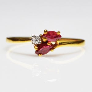 Natural Ruby 9K Gold Ring, Marquise, Zircon Accent, July Birthstone