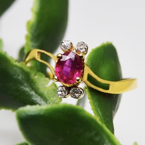 9K Gold Ruby Ring: Antique Style July Birthstone