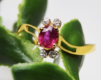 9K Gold Ruby Ring: Antique Style July Birthstone