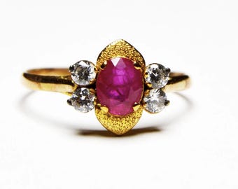 9 kt gouden Birma-robijnring: levendig roze geboortesteen juli