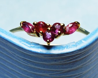 9K Gold Ruby Ring: Antique Style July Birthstone, Size US 8.5