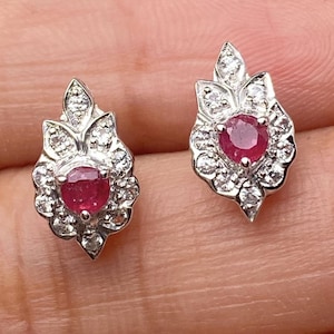 Ruby Earrings-Ruby Statement stud-Ruby Victorian Stud-Vintage Stud-Oval Cut Ruby Minimal Stud Earrings in sterling silver-July Birthstone