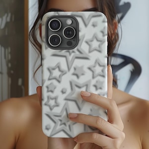 Aesthetic Y2K Halftone Star Phone Case, Trendy Black & White Phone Cover, iPhone 16 15 14 13 12 Pro Max Plus X Samsung S24 S25 Ultra Case