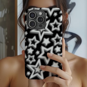Aesthetic Y2K Star Phone Case, Black & White Edgy Grunge Phone Cover, Trendy iPhone 16 15 14 13 12 Pro Max Plus X Samsung S24 S23 Ultra Case