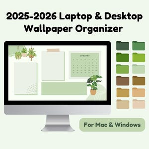Organizzatore di sfondi per desktop 2025-2026, tema desktop botanico estetico, calendario digitale minimalista rilassante per computer Mac e Windows