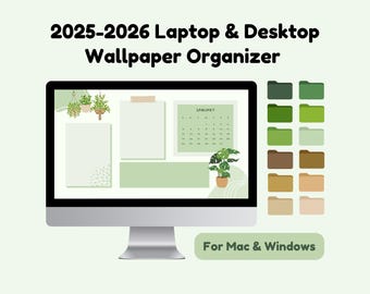 Organizador de fondos de escritorio 2025-2026, tema de escritorio botánico estético, calendario digital minimalista relajante para computadoras Mac y Windows