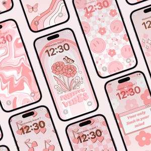9 Groovy Handy-Hintergründe | Niedliche iPhone Wallpaper | Ästhetische Sperrbildschirm | Retro Hintergründe | IOS/Android Digital Wallpaper Download
